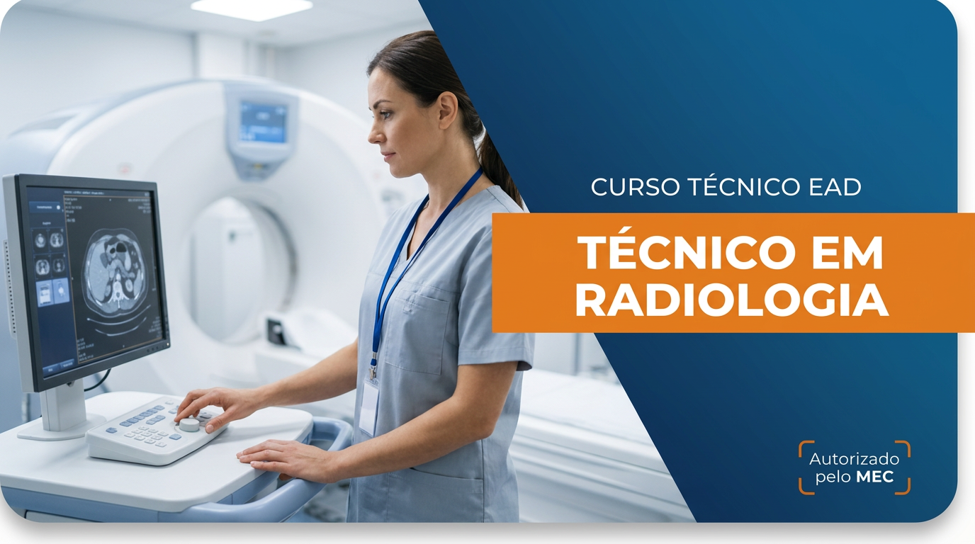 Técnica em Radiologia operando equipamento de diagnóstico por imagem